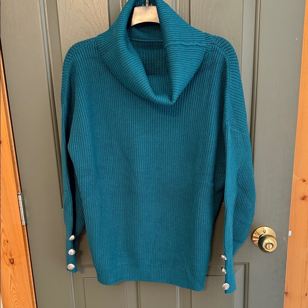 Elegant Teal Cowl Neck Sweater